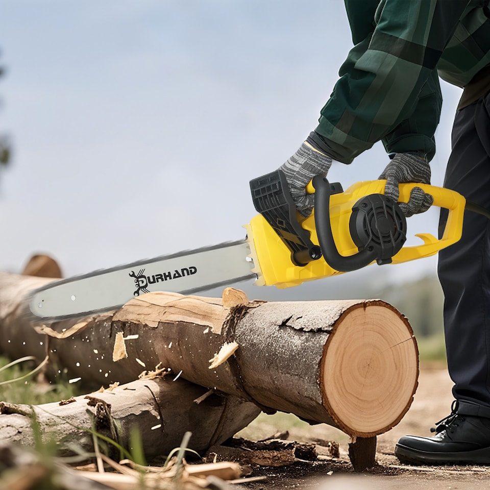 image 1 of DURHAND 2000W Powerful Electric Chainsaw, 16 Aluminium Blade Portable Corded Chain Saw, 7250rpm Chain Saw for Garden Tree Pruning, Auto Chain Lubrication to Cut Wood, Yellow