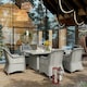 image 2 of Outsunny 6 Seater Rattan Dining Set w/ Glass Top Table Cushions, Grey
