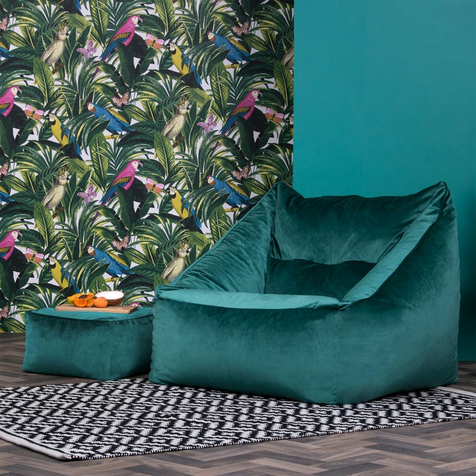 image 1 of icon Natalia Velvet Adults Bean Bag Armchair and Pouffe, Ready Filled Large Beanbag and Footstool Teal Green
