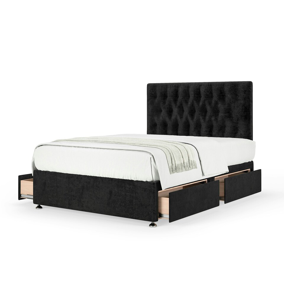 image 1 of Memory Maestro Memory Foam Black Naples Velvet 4 Drawer Divan Set And Lona Headboard King Size