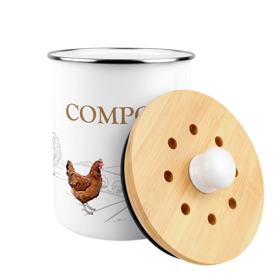 image 1 of Country Farm Animals Compost Caddy - Metal 2L Decorative Kitchen Food Waste Bin