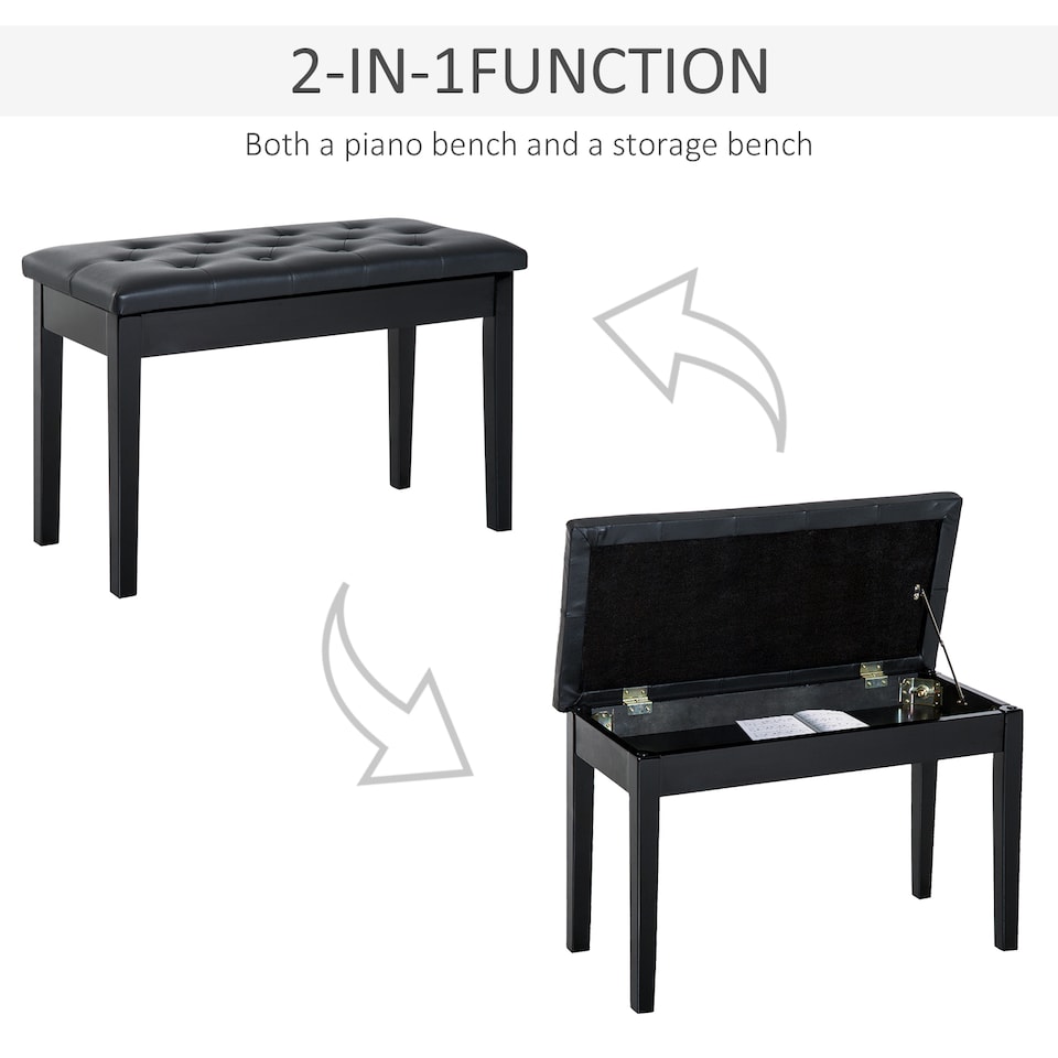 image 1 of HOMCOM Classic Piano Bench Padded Seat Makeup Stool Solid Wood Wooden Black