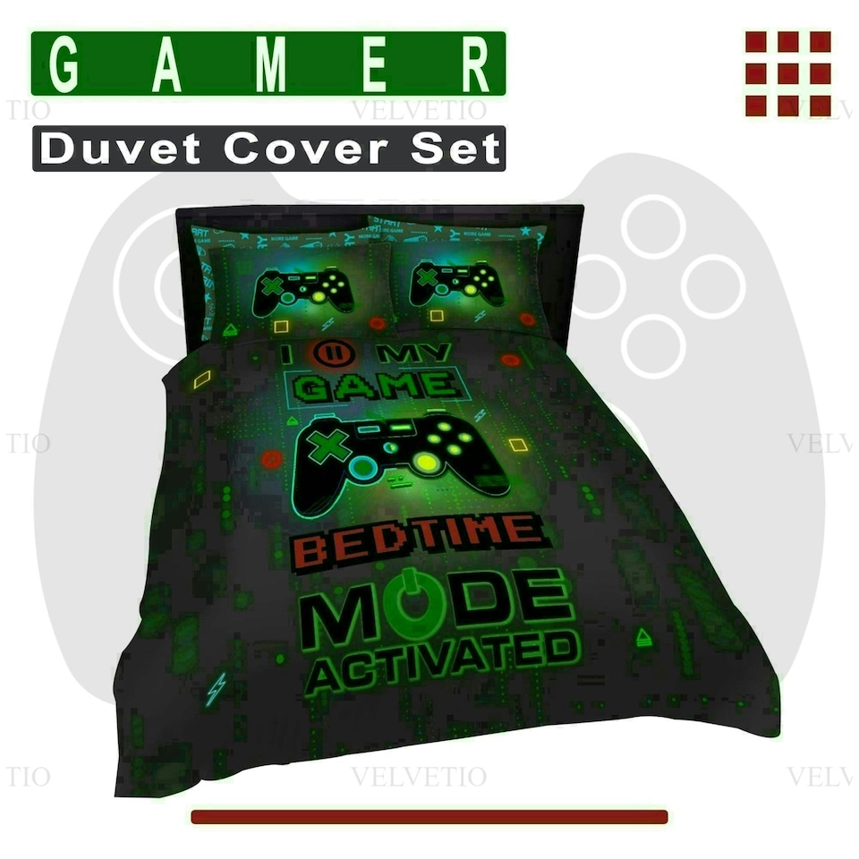 image 1 of Gamer Printed Duvet Cover Set Reversible Polycotton Beddings Multi | Double