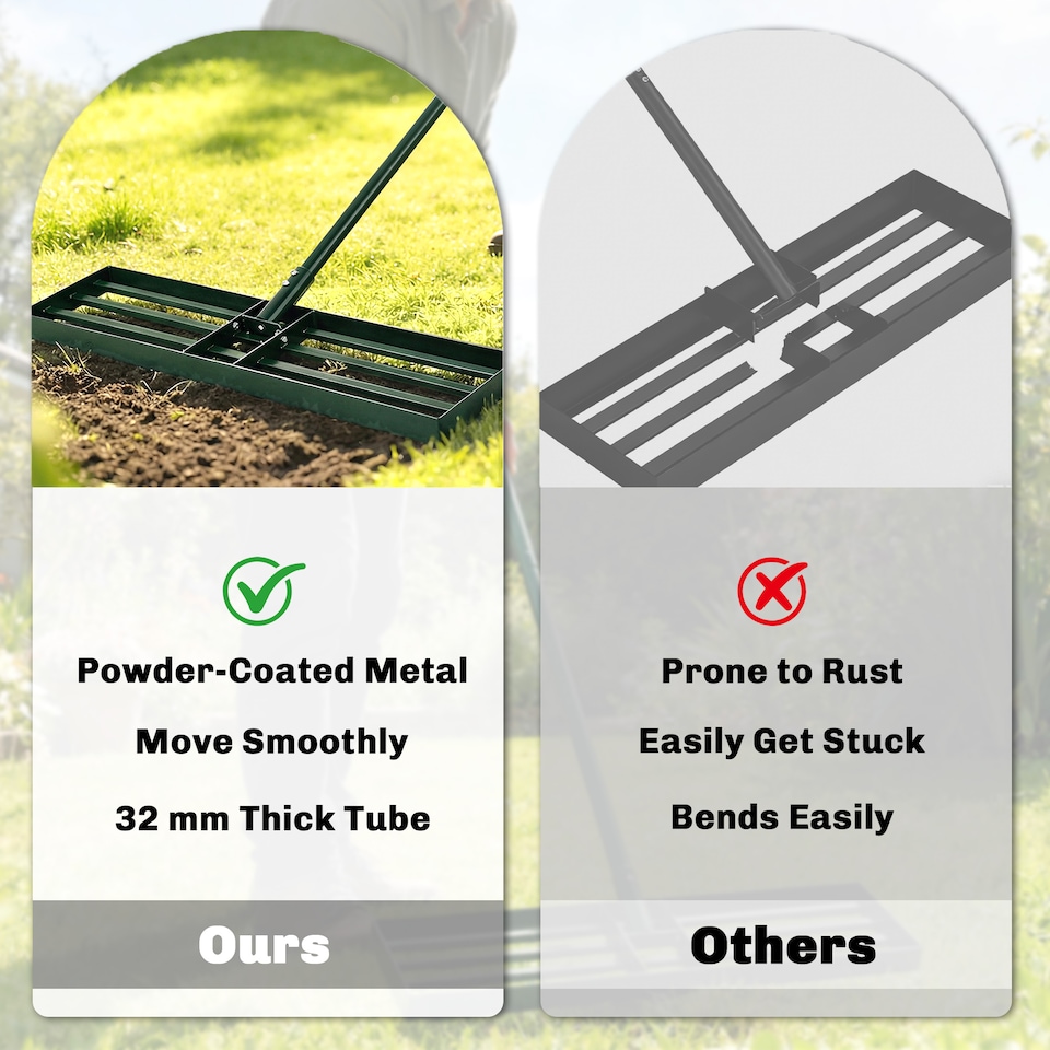 image 1 of Outsunny 76 x 26 cm Lawn Levelling Rake with 169 cm Handle | Green | Green | 76L x 26W x 177H cm