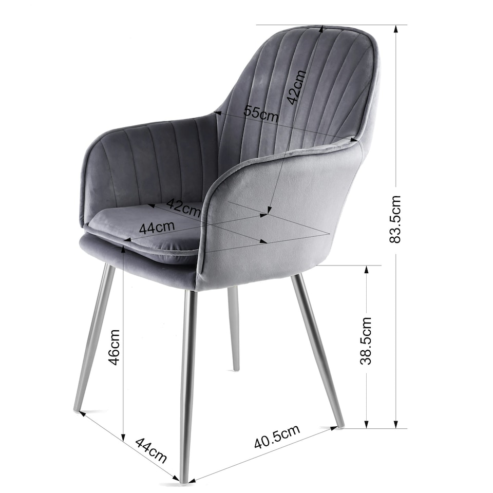 image 1 of MUSE Pair of Chairs Upholstered in Velvet Fabric with Silver Legs - Grey Grey