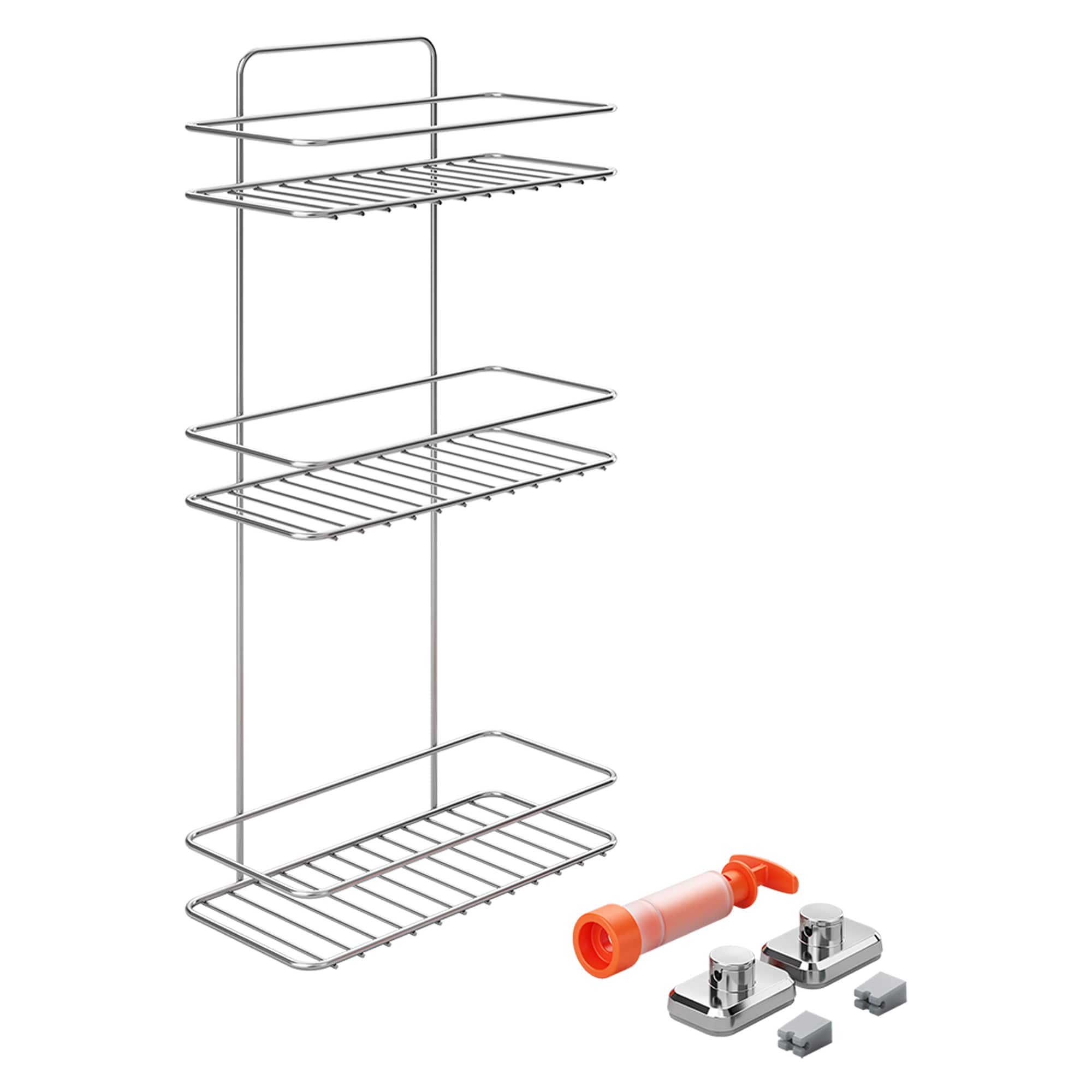 Metaltex 3-Tier Rectangular Bathroom Shelf with Vacuum in Silver