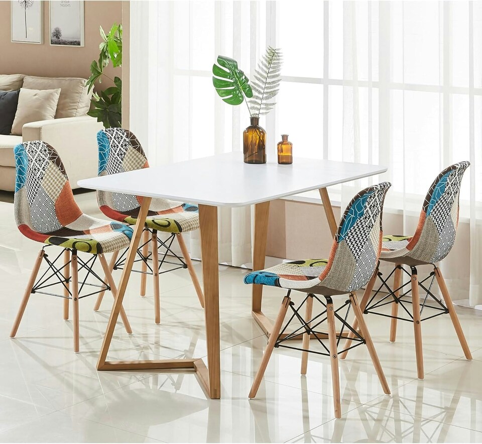 image 1 of Dallas Scandinavian Rectangular Dining Table, Modern Kitchen Table, Solid wood Dining Room Table | White