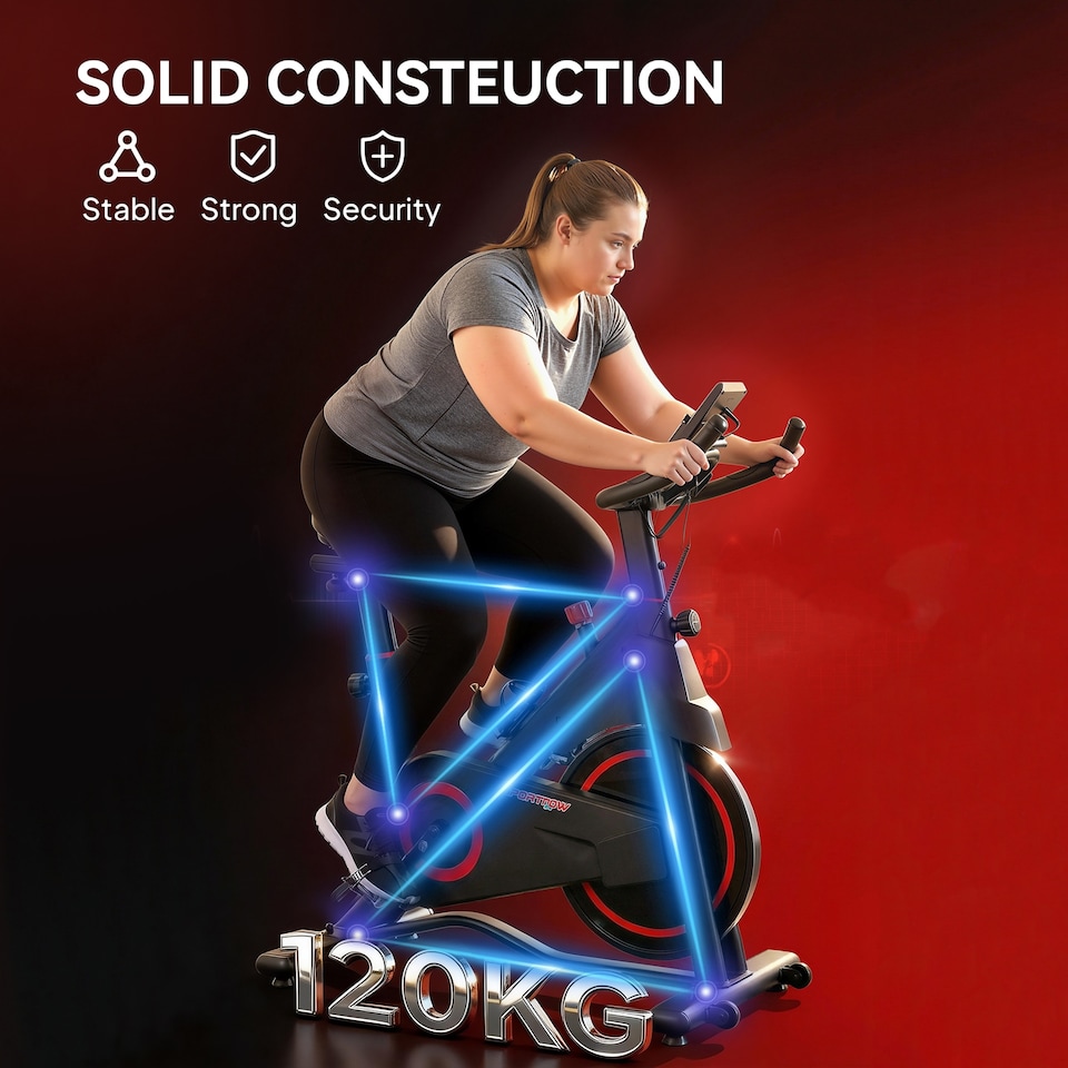 image 1 of SPORTNOW Exercise Bike, Stationary Bike with Adjustable Magnetic Resistance | Red | Red and Black | 108L x 51W x 104-116H cm
