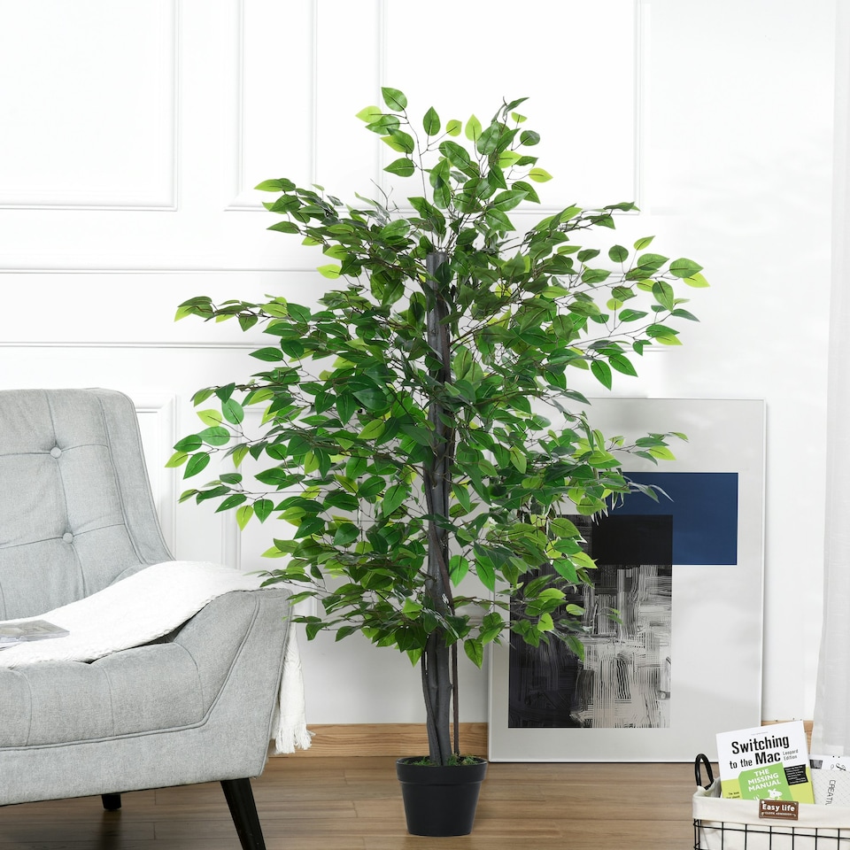 image 1 of Outsunny 145cm Artificial Banyan Plant Faux Decor Tree w/ Pot Indoor