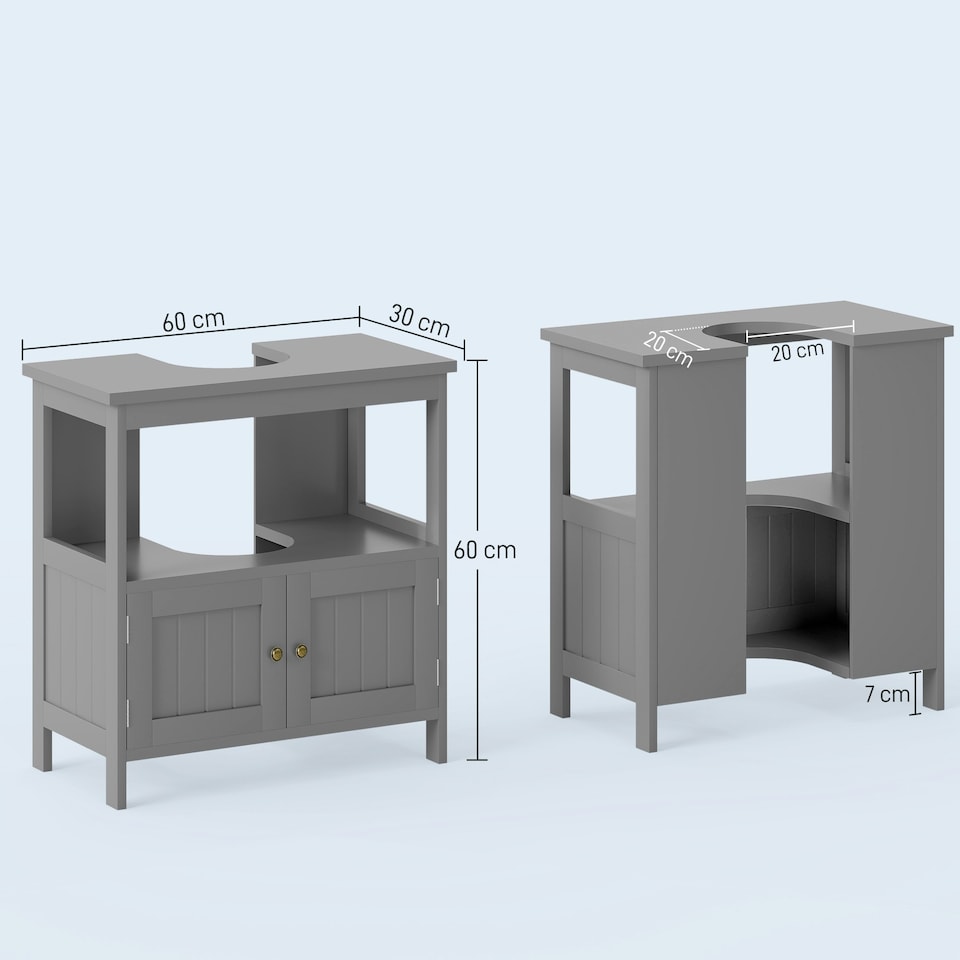image 1 of kleankin Bathroom Pedestal Under Sink Cabinet with Storage Shelves, Door, Grey Grey | Grey