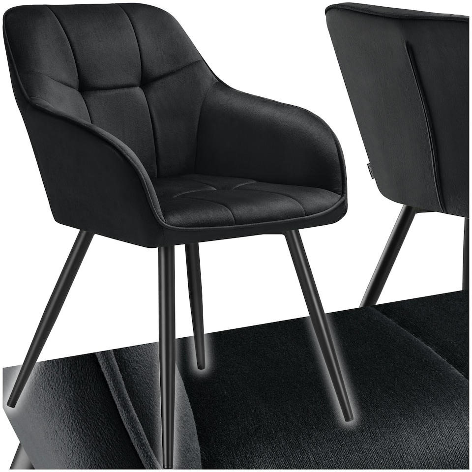 image 1 of Dining Chair Marilyn - velvet look, quilted pattern - per piece Black | Black/Black