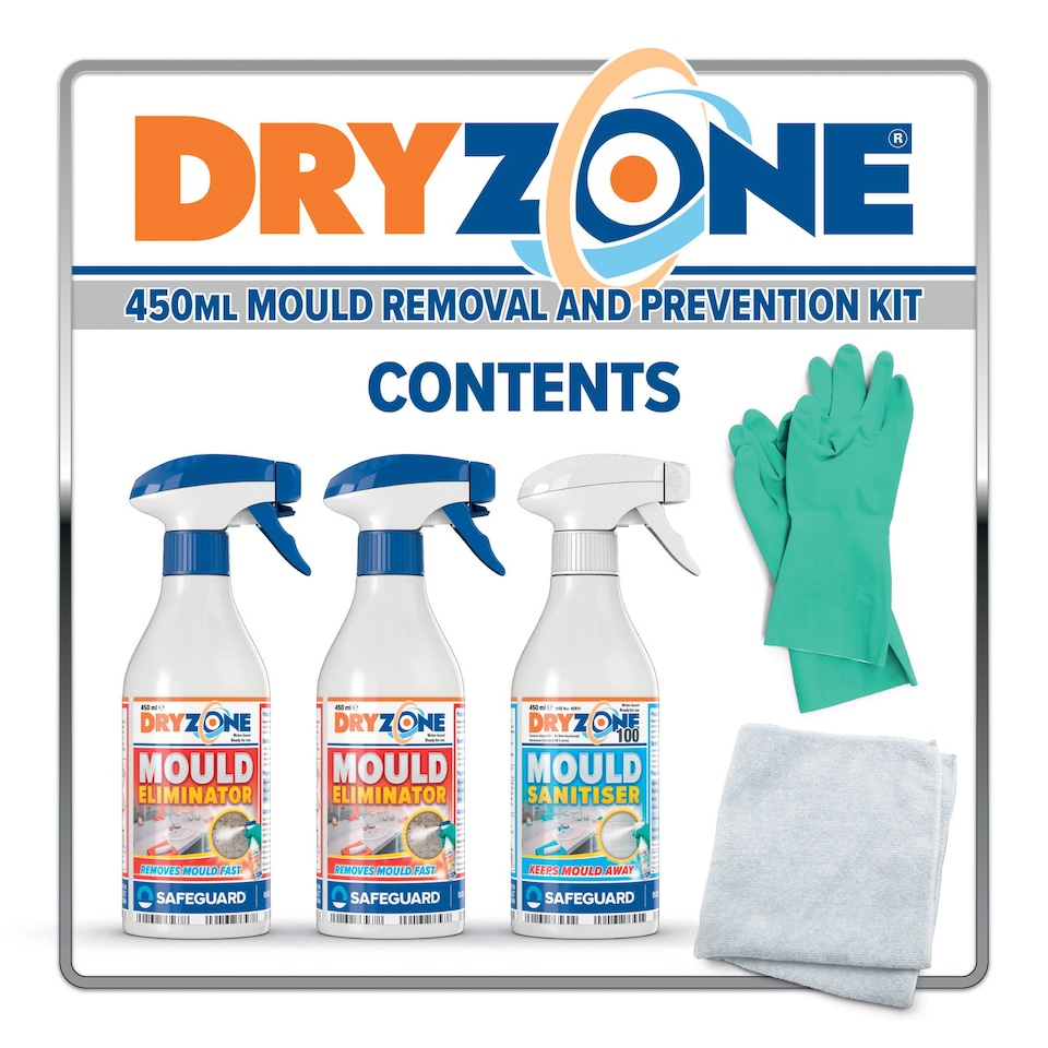 image 1 of Dryzone Mould Remover Prevention Kit (3 x 450ml Spray) - Fast-Acting Black Mould Remover on Bathroom, Walls, Ceilings and Others