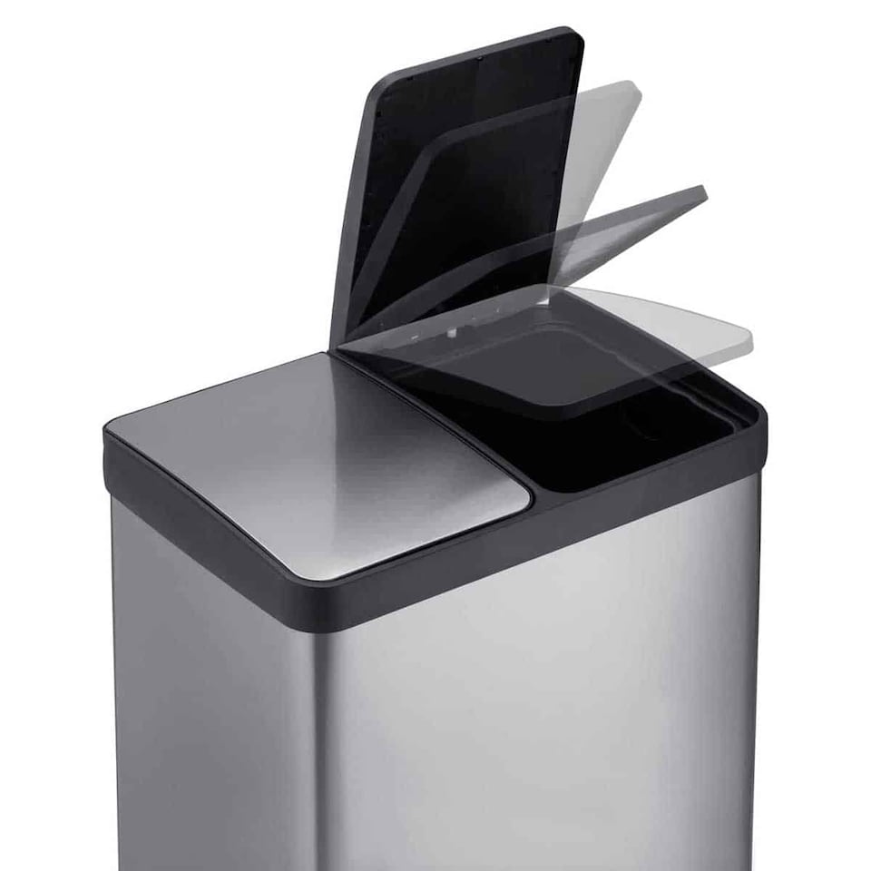 image 1 of Cooks Professional Dual Pedal Recycle Bin 60L with 2 x Compartments & Soft Close Lids | Silver