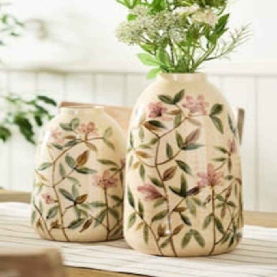 image 1 of Summer Pink Floral Blossom Vase Cream