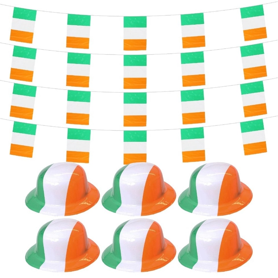 image 1 of 6x Irish Flag Bowler Hat & Bunting Green | One Size