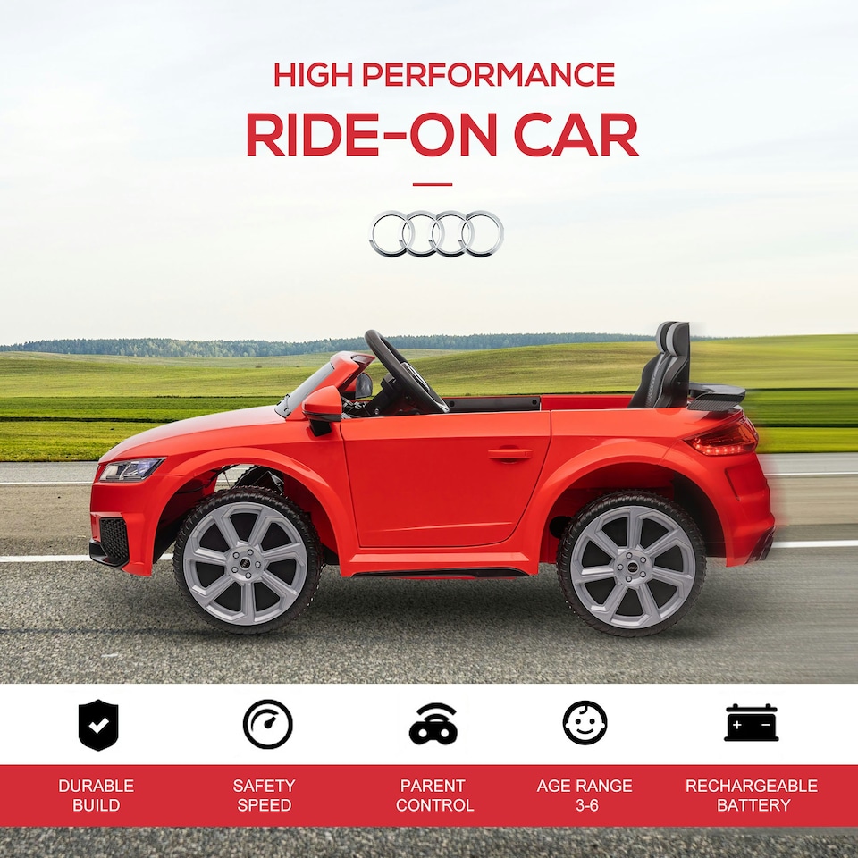 image 1 of HOMCOM 12V Battery Licensed Audi TT RS Ride-On Car w/ Headlight, Red