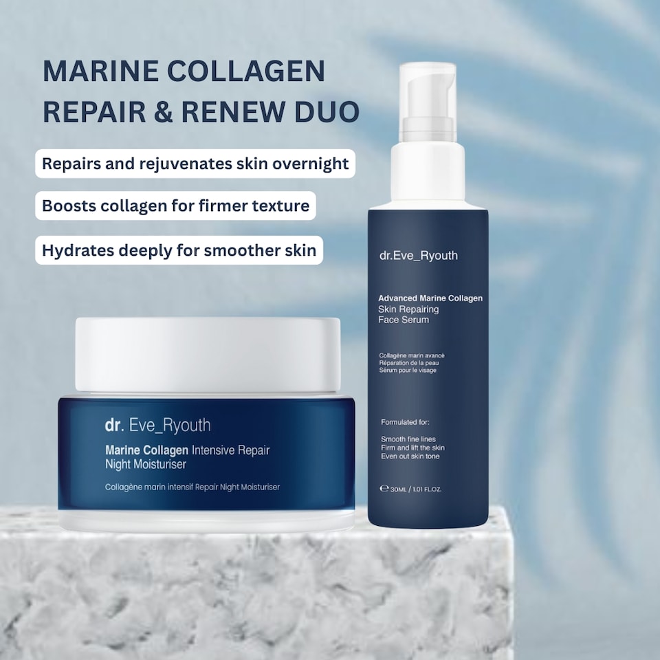 image 1 of Dr. Eve_Ryouth Advanced Marine Collagen Skin Repairing Face Serum 30ml + Marine Collagen Intensive Repair Night Moisturiser 50ml