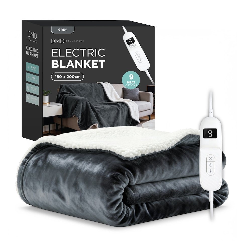 image 1 of DMD Heated Electric Throw Blanket, Fleece Sherpa, 9 Heat Settings & Timer, 180 x 200cm