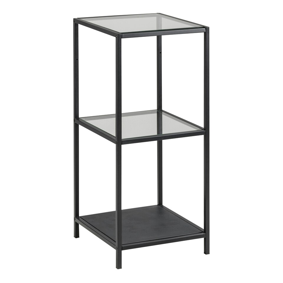 image 1 of Seaford Narrow Black Metal Bookcase with 2 Glass Shelves