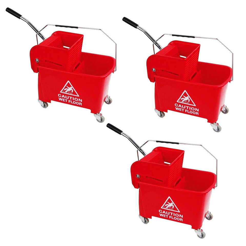image 1 of 2 x 20 Litre Printed Red Kentucky Dual Bucket & Wringer System With Wheels & Handle