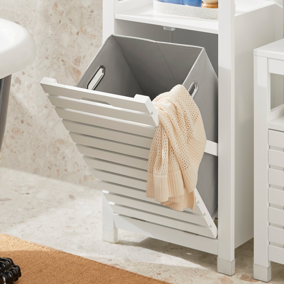image 1 of SoBuy Bathroom Cabinet with Laundry Basket, White, 16.5x35.4x11.8 in, 12.8 kg - BZR67-W