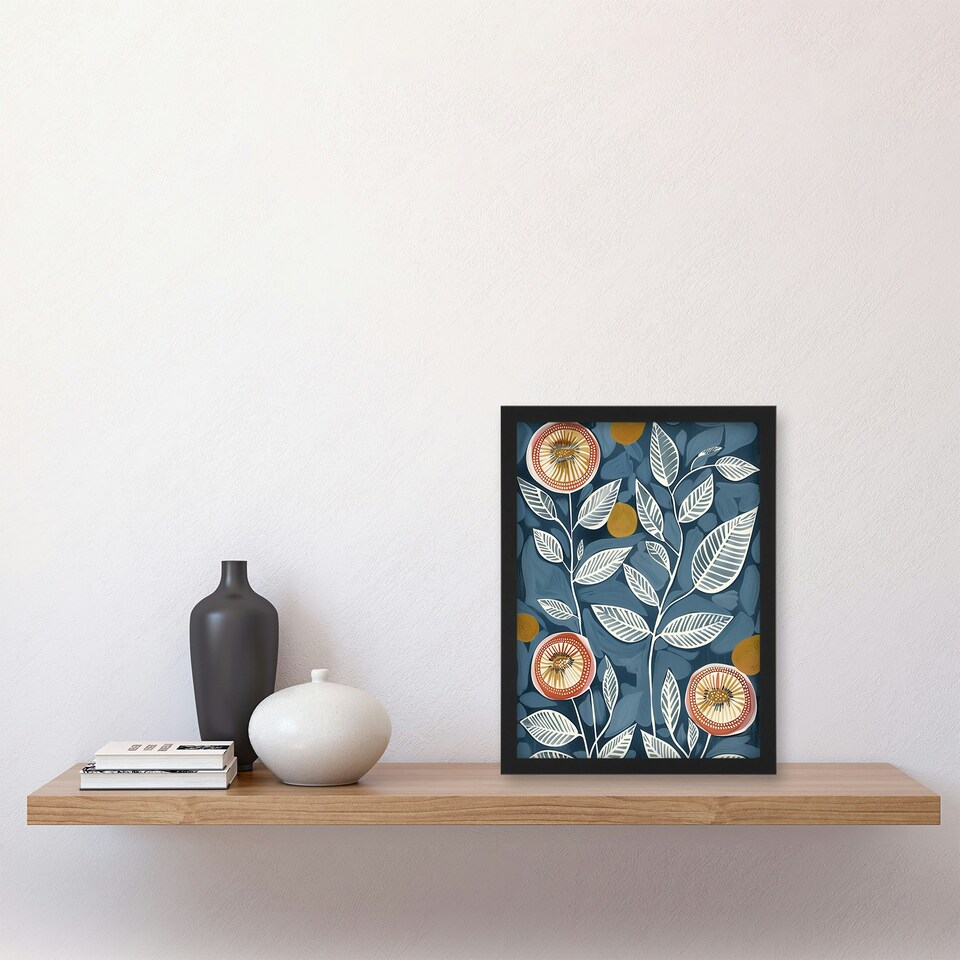 image 1 of Folk Art Flower Line Patterns Pink Bedroom Black Framed Wall Art Print A4