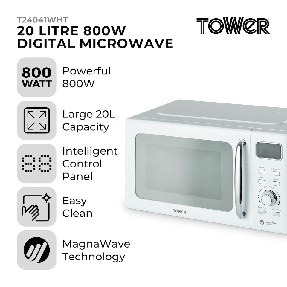 image 1 of 20L 800W Digital Microwave Mirror Door White and Chrome