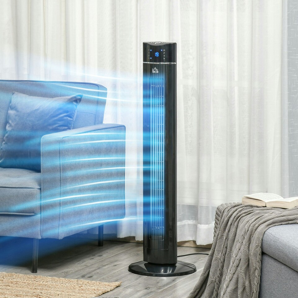 image 1 of HOMCOM Tower Fan Anion Cooling Bedroom with Oscillating, Remote, Black