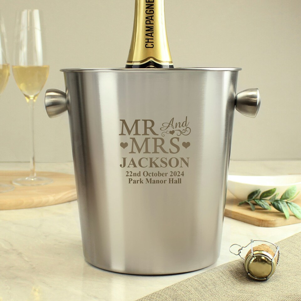 image 1 of Personalised Mr & Mrs Stainless Steel Ice Bucket