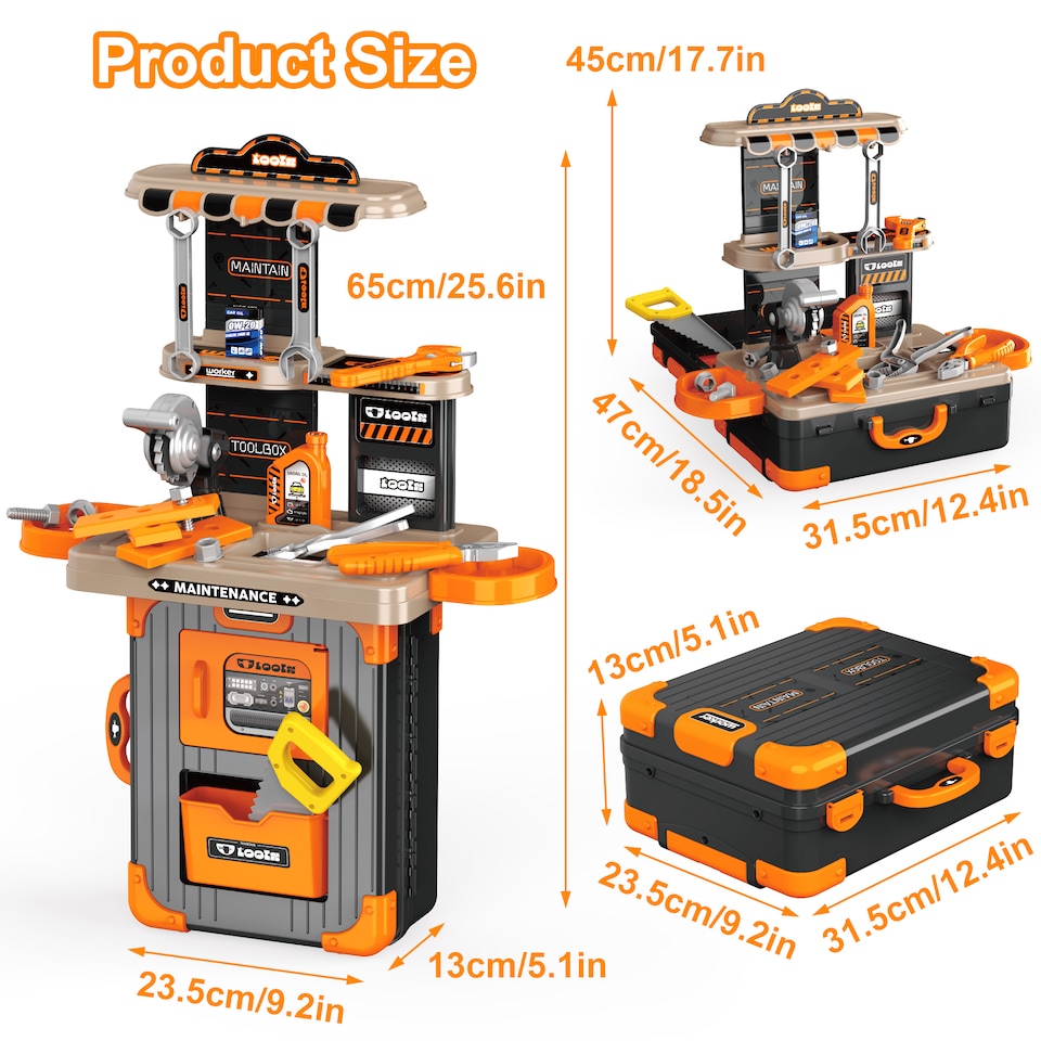 image 1 of 31-Piece Kids Tool Workbench & Suitcase Playset | Portable DIY Construction Toy with Tools
