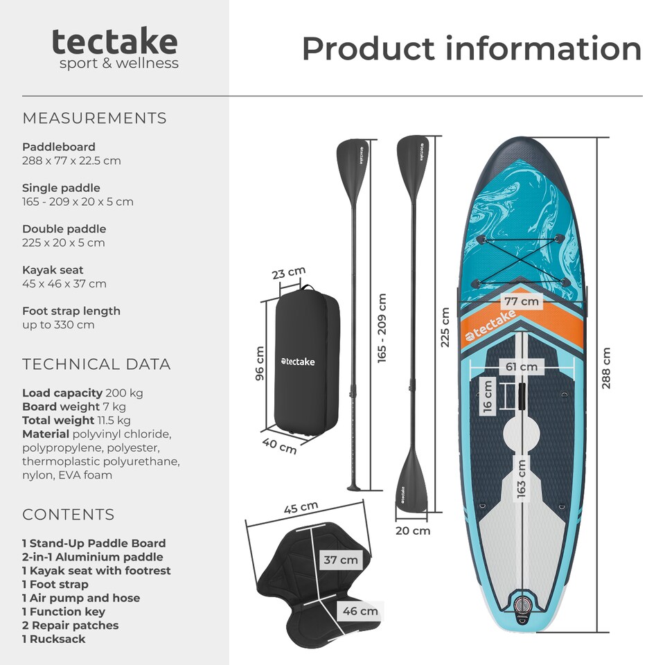 image 1 of 2-in-1 inflatable SUP kayak, with paddle, pump, backpack | Blue | turquoise/orange | 1