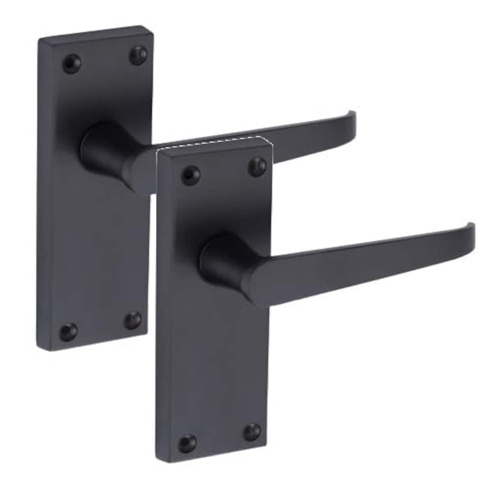 image 1 of Golden Grace 6 Pairs Victorian Straight Handle Latch Door Handles in Matt Black with 3" Ball Bearing Hinges & Latches, 6 Set - 120mm x 40mm Backplate | Black | 6 Set