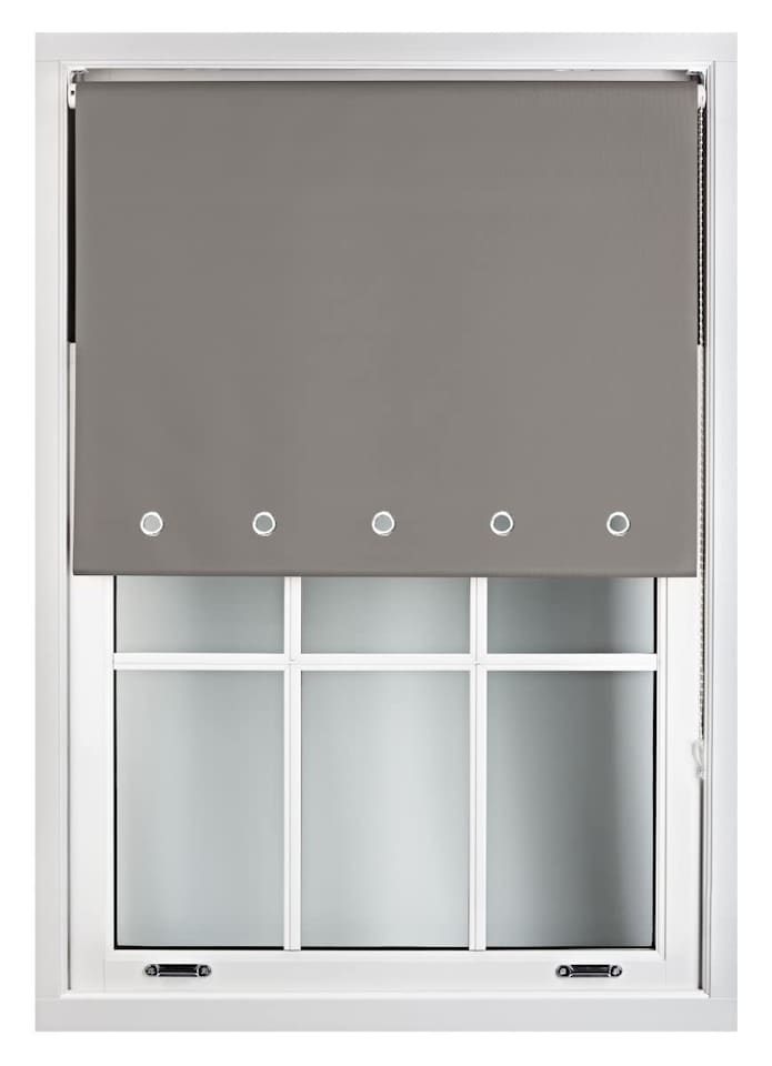 image 1 of FURNISHED Blackout Roller Blinds with Round Eyelets Cut to Size Easy Fit Window Shade | Grey | Dark Grey | (W) 60cm x (L) 210cm