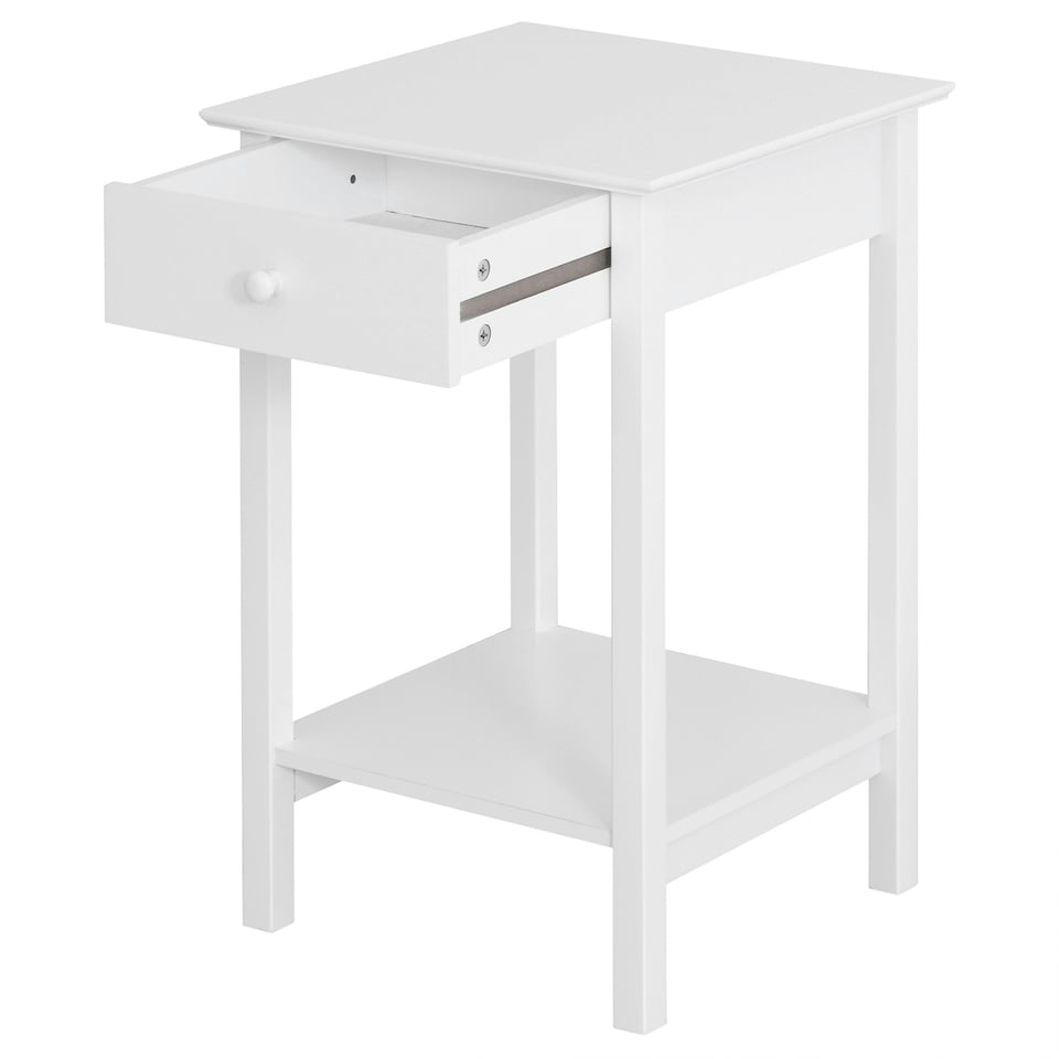 image 1 of HOMCOM Wooden Bedside Table Cabinet W/ Drawer Shelf Storage End Side White White