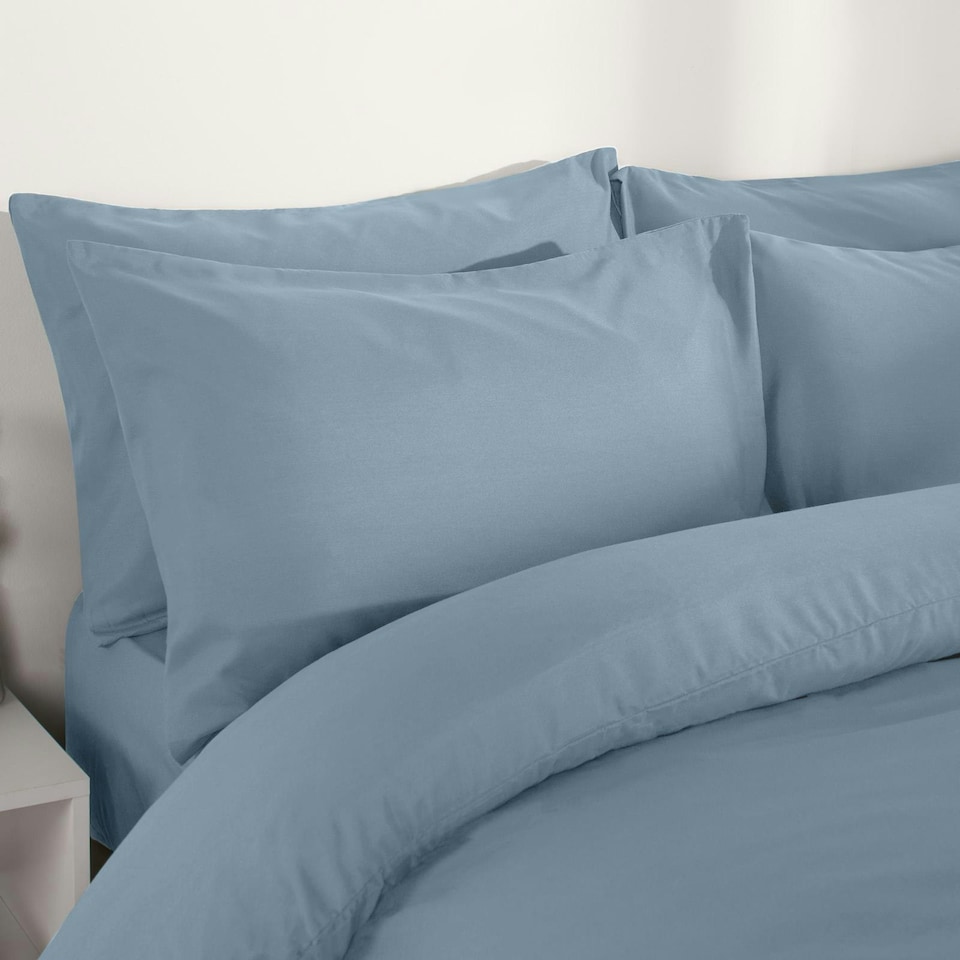 image 1 of OHS Soft Microfibre Plain Duvet Cover and Pillowcase Set, King - Blue