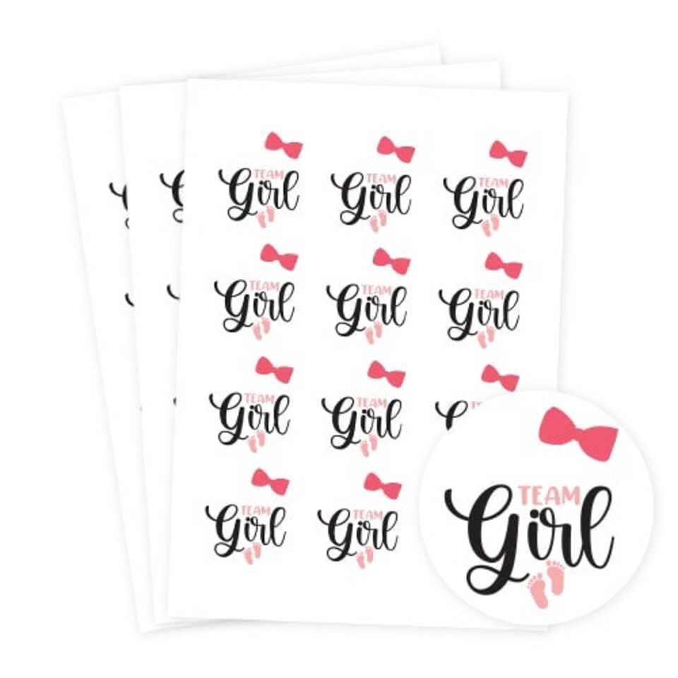 image 1 of Team Girl Gender Reveal Round Stickers 60mm - Sheet of 12