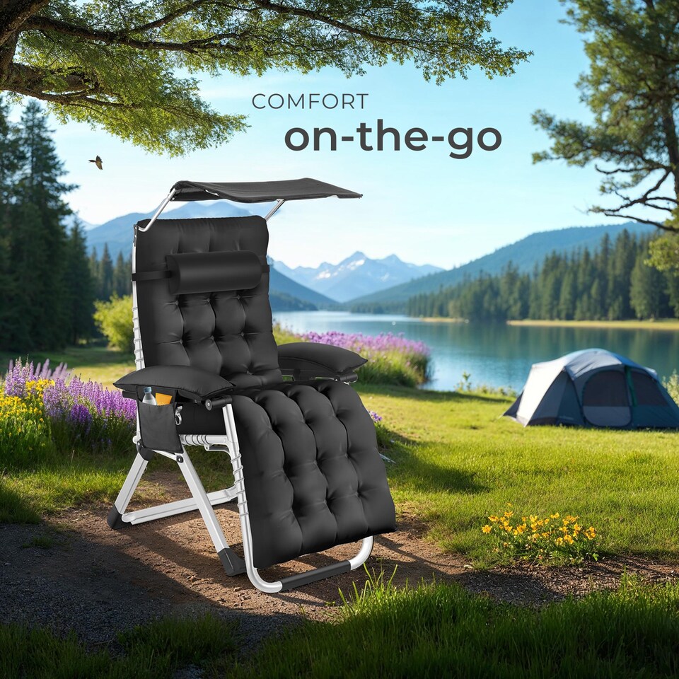 image 1 of Sun Lounger Cirrus with Plush Padding, Built-in Sun Shade and Folding Function | Black | black | One Size | 1