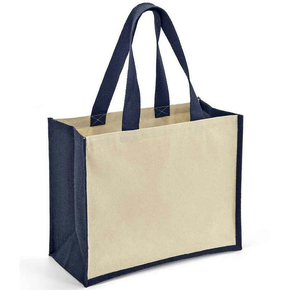 Brand Lab Jute Canvas Shopper - Natural/Navy - One Size Cream