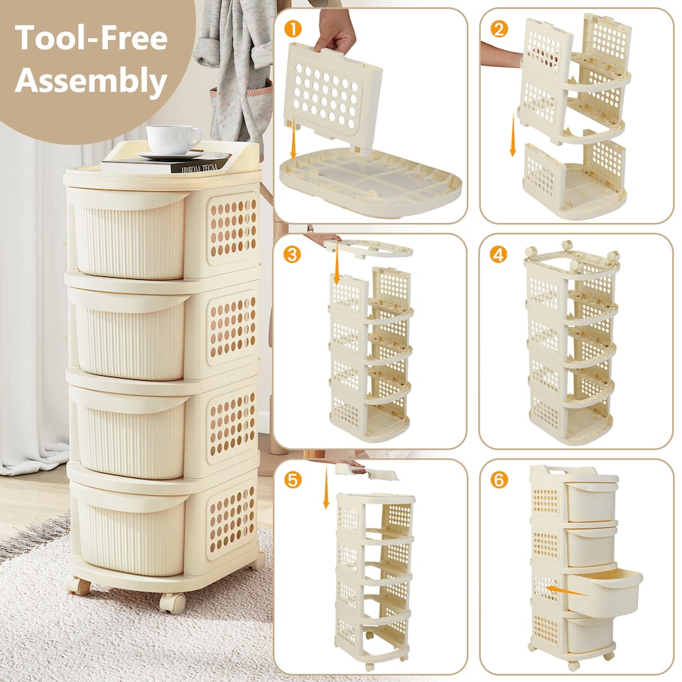 image 1 of COSTWAY 4-Drawer Utility Cart Rolling Plastic Storage White