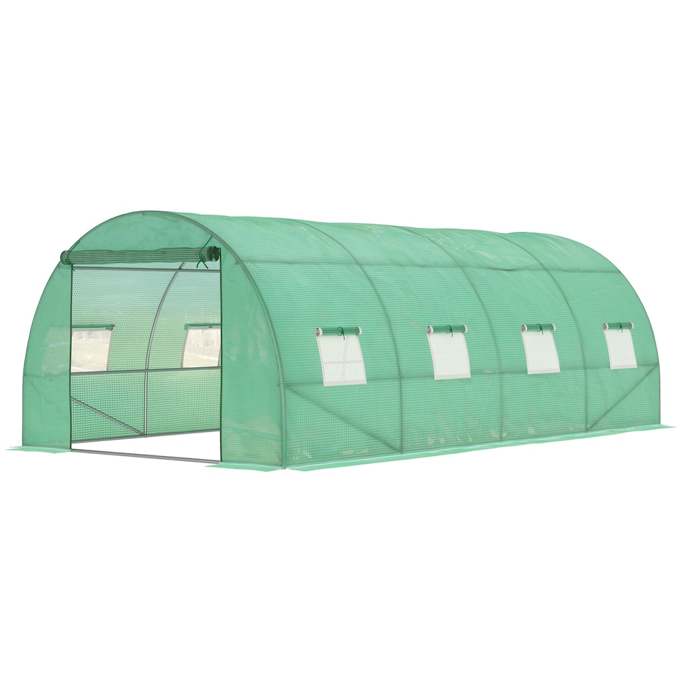 image 1 of Outsunny 6 x 3M Polytunnel Walk-in Garden Greenhouse with Zip Door and Windows