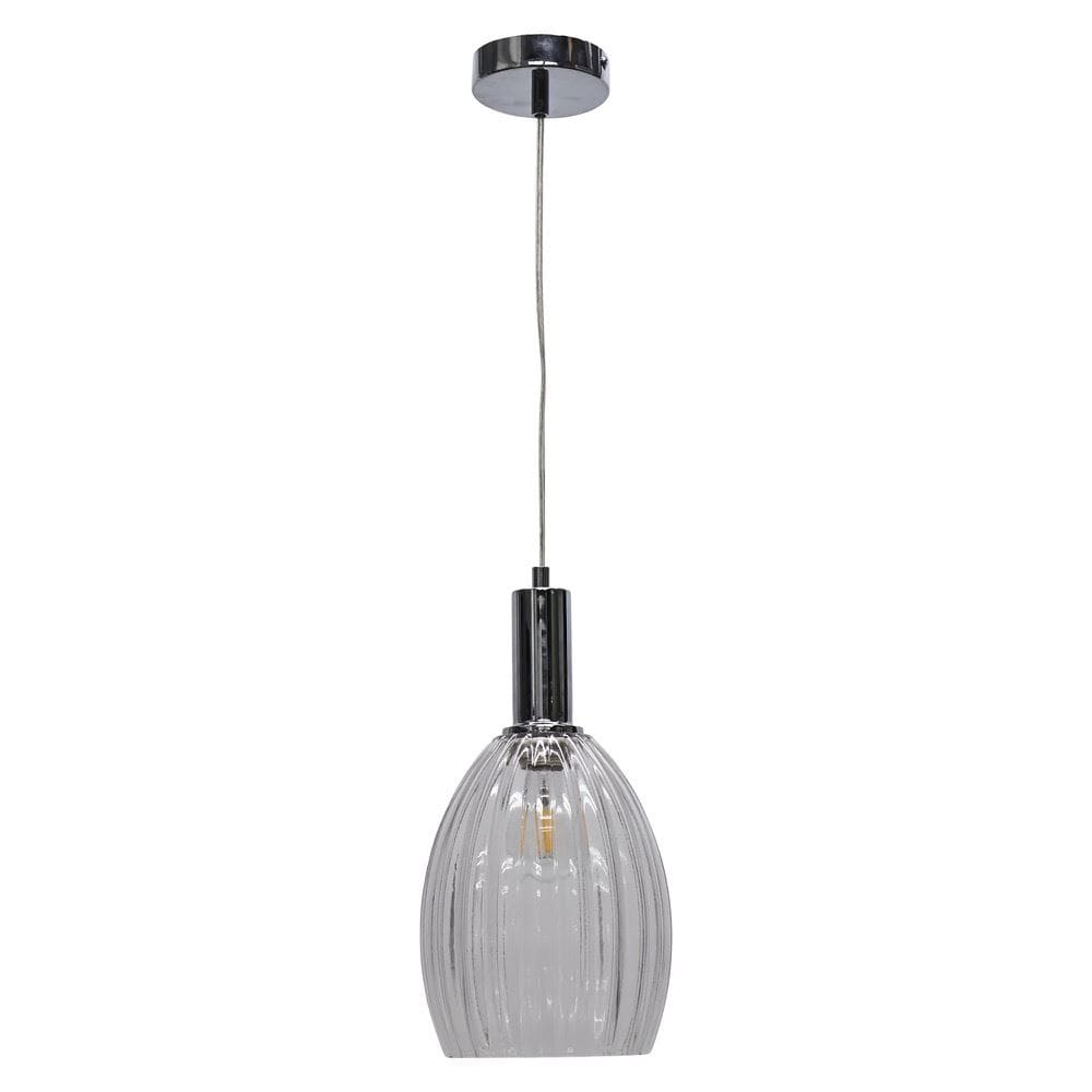 First Choice Lighting Birch - Clear Fluted Glass Chrome Deco Pendant Fitting