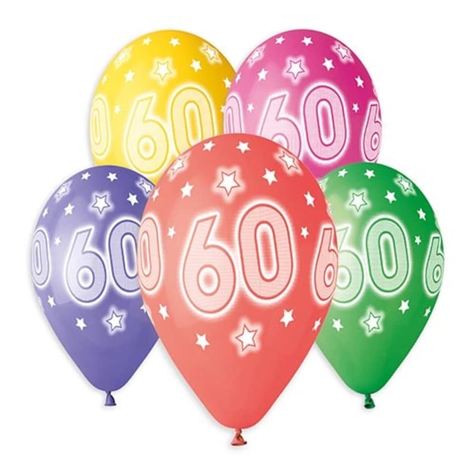 image 1 of Assorted Colour Cosmic Stars Age 60 Latex Balloons 33cm / 13 in - Pack of 6
