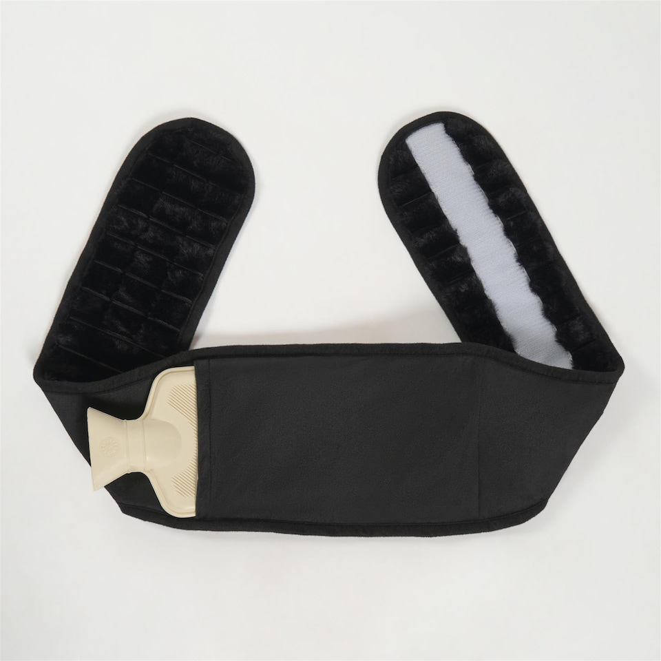 image 1 of OHS Ribbed Fleece Hot Water Bottle Belt Adjustable Heating Wrap | Black