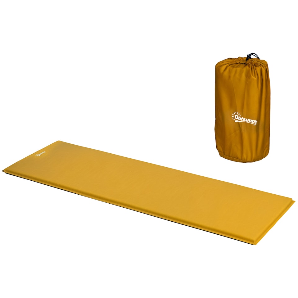 image 1 of Outsunny Self-Inflating Single Sleeping Pad Air Bed with Carry Bag, Khaki
