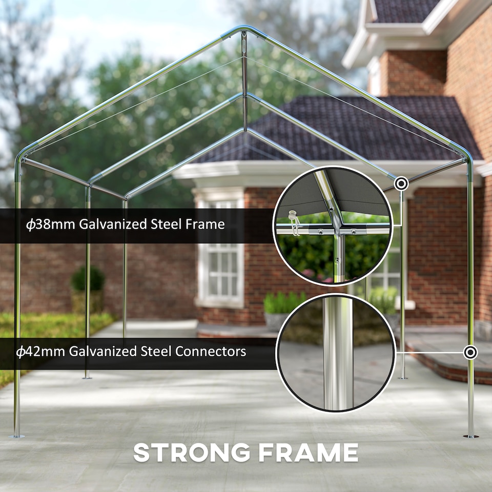 image 1 of Outsunny 2-Rooms Outdoor Carport Galvanized Steel Frame Tent UV Resistant White | White