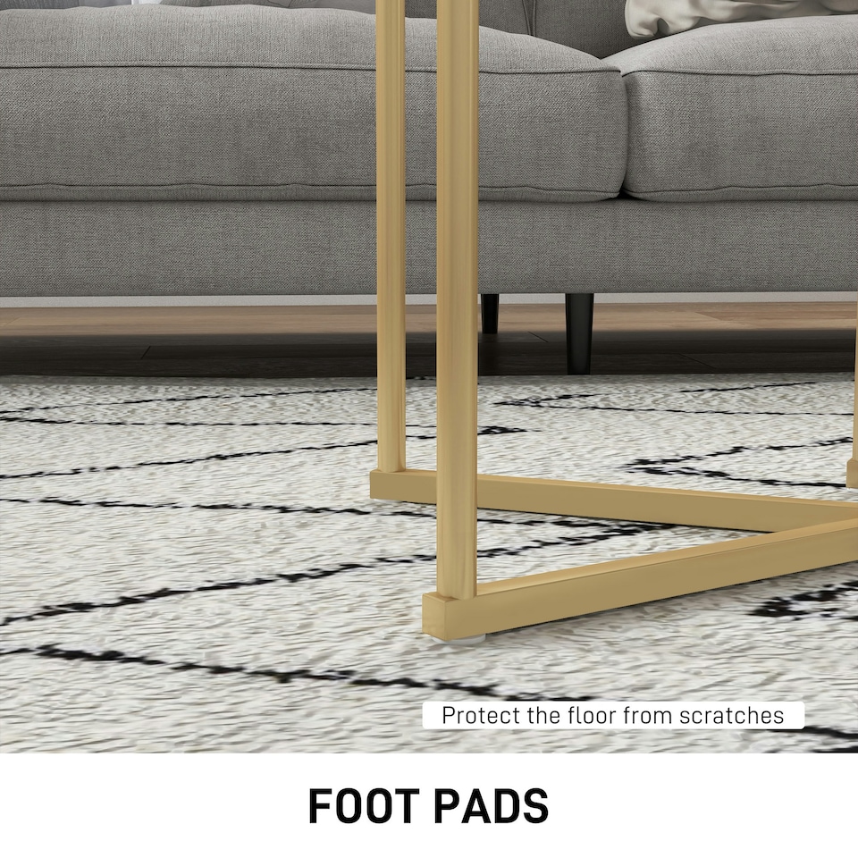 image 1 of HOMCOM Nesting Coffee Table Set of 2 with Metal Frame, Gold Tone Gold