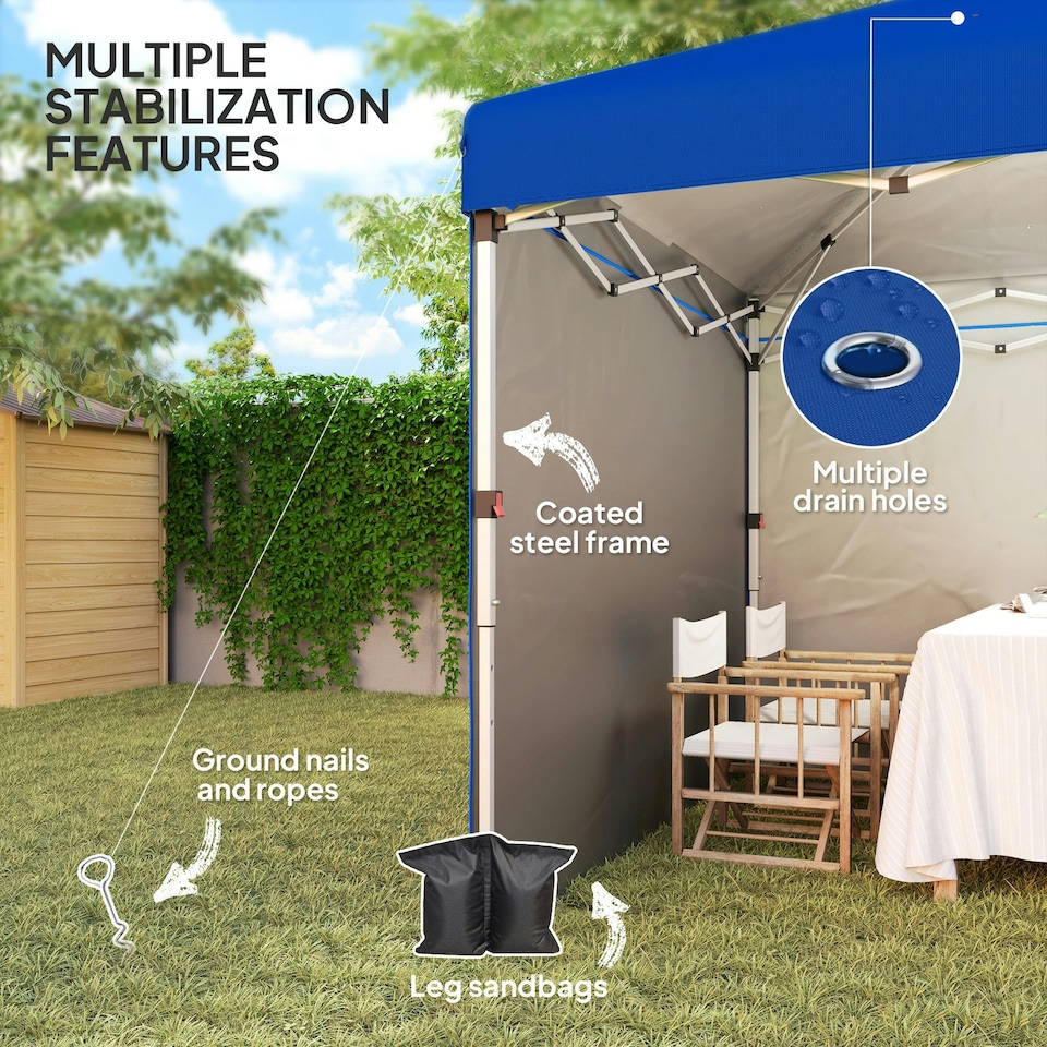 image 1 of Outsunny 3x3 (M) Pop Up Gazebo Party Tent w/ 2 Sidewalls, Weight Bags Blue