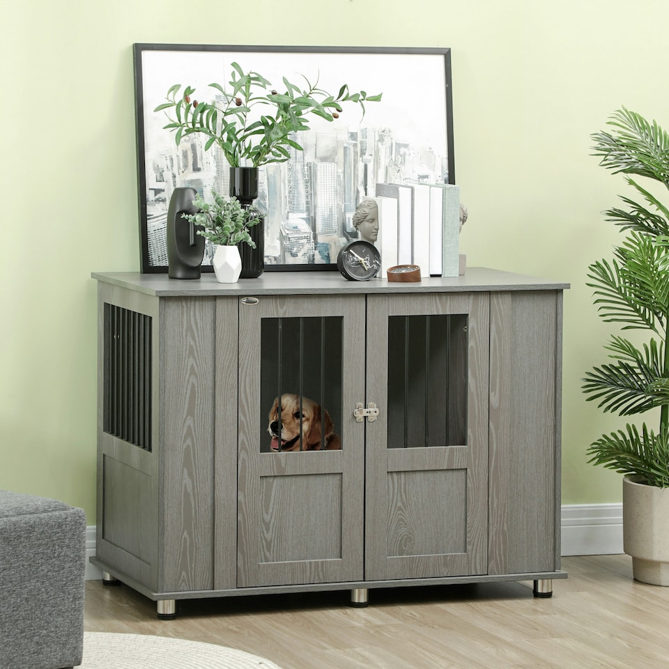 image 1 of PawHut Dog Crate Kennel Cage for Extra Large Dog, Indoor End Table, Grey