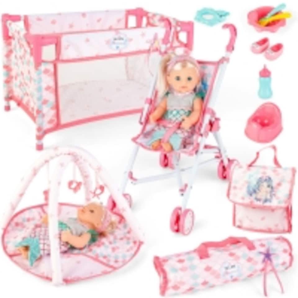 image 1 of Deluxe Mermaid-Themed Baby Doll Playset with Stroller, Crib, Play Mat & Feeding Accessories – Role Play Toy for Girls 3+