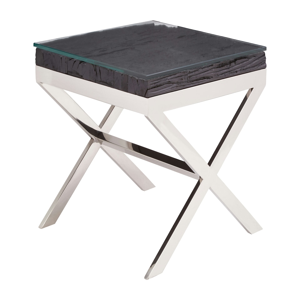 image 1 of Interiors by Premier Black Top End Table With Cross Base Black